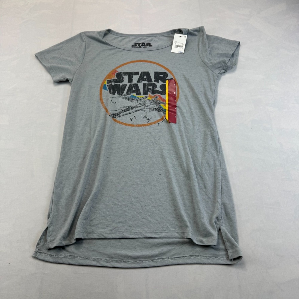 STAR WARS X-Wing TIE Fighter Graphic T-Shirt Womens Small Gray Linen Blend Tee